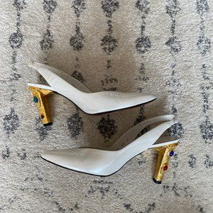 Stuart Weitzman Vintage Sling Back with Gold Heel